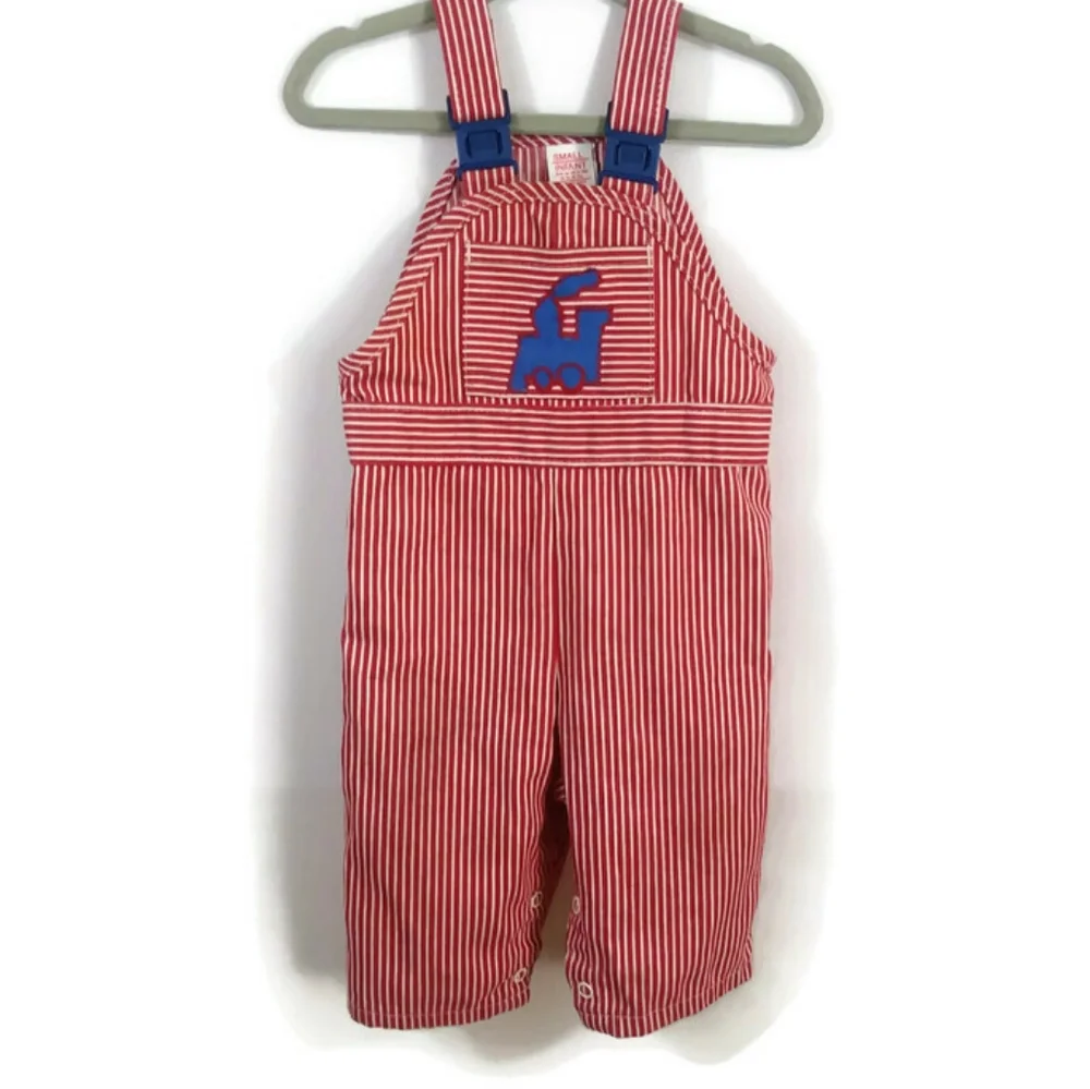 Sears Vintage Infant Pinstripe Railroad Train Jumper Bib Conductor Overalls - Picture 13 of 13